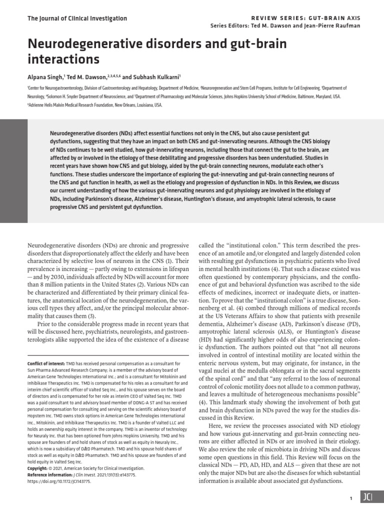 Gut-Brain Axis in Neurodegenerative Disorders | PDF | Nerve | Microglia