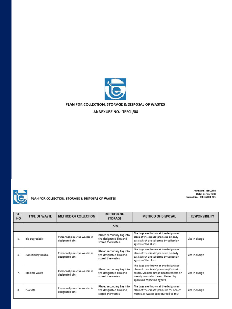 Teecl-08-Plan for Collection, Storage & Disposal of Wastes | PDF ...