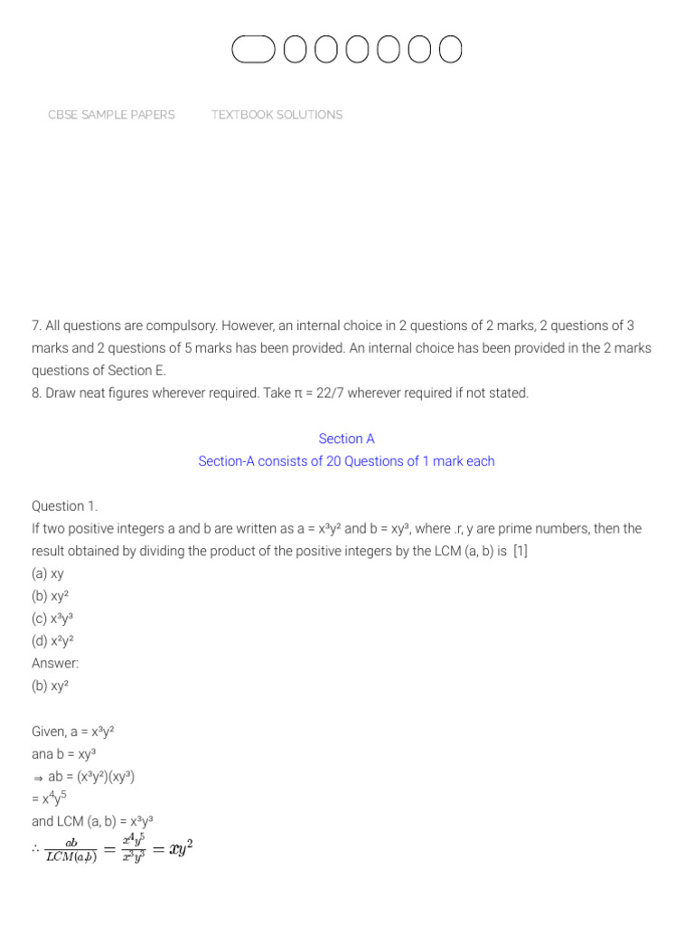 CBSE Sample Papers For Class 10 Maths Standard Set 1 With Solutions ...