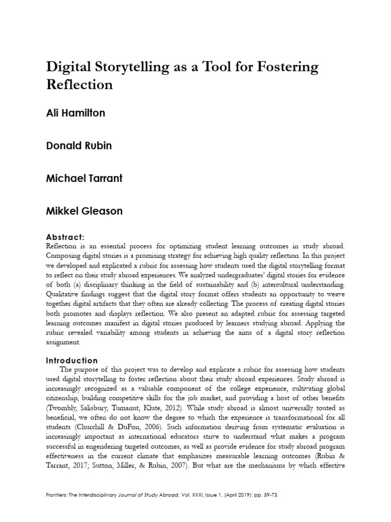 XXXI-1-Hamilton Et Al-Digital Storytelling As A Tool For Fostering ...