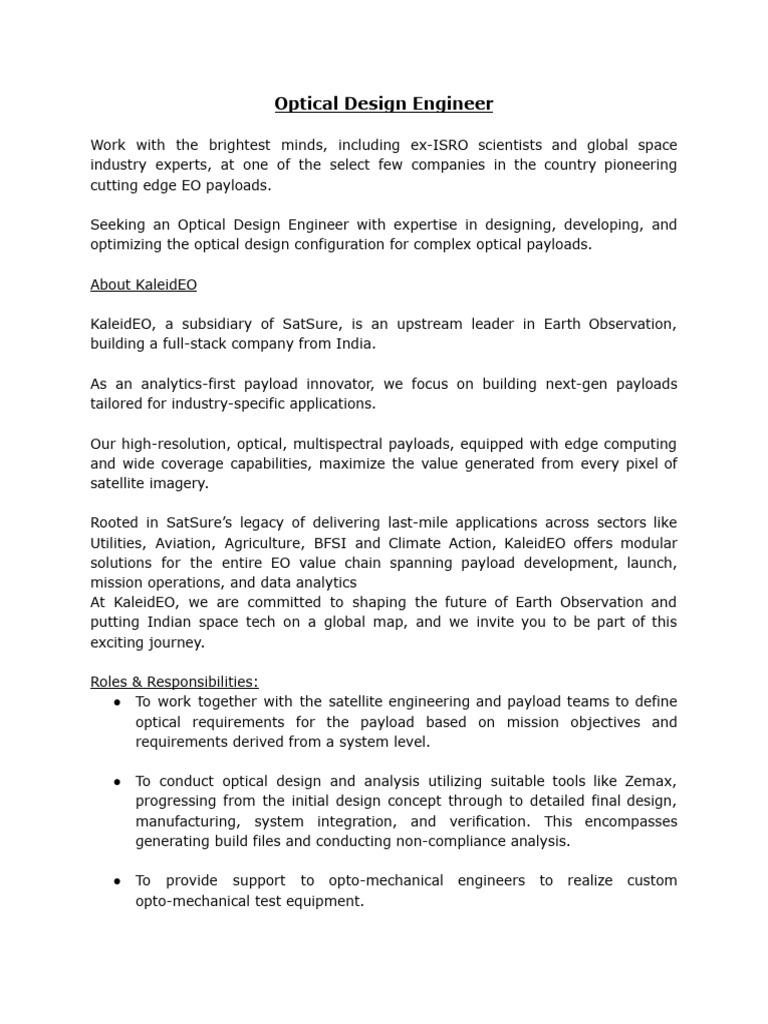 Optical Design Engineer Position at KaleidEO | PDF | Satellite ...
