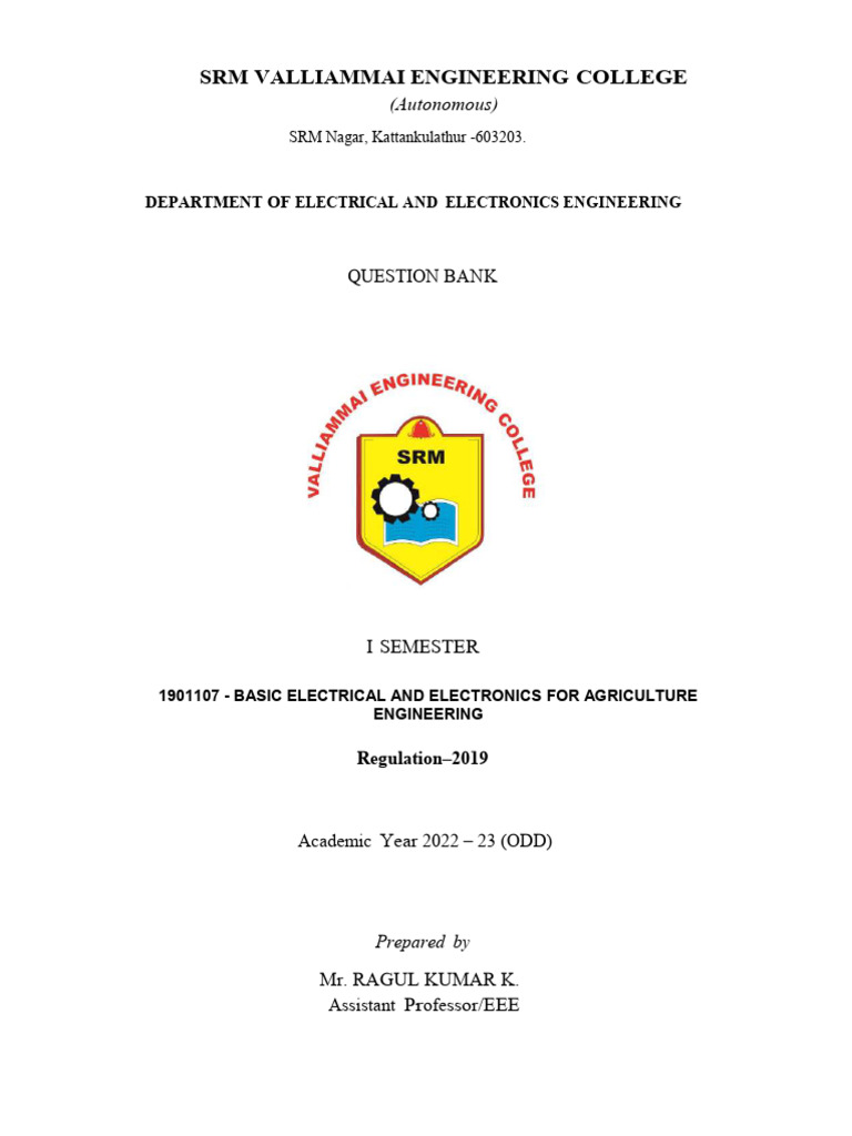 Basic Electrical and Electronics For Agriculture Engineering | PDF ...