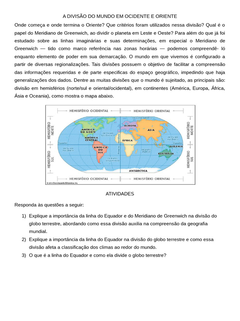 A Divisão Do Mundo em Ocidente e Oriente | PDF | Terra | Geografia