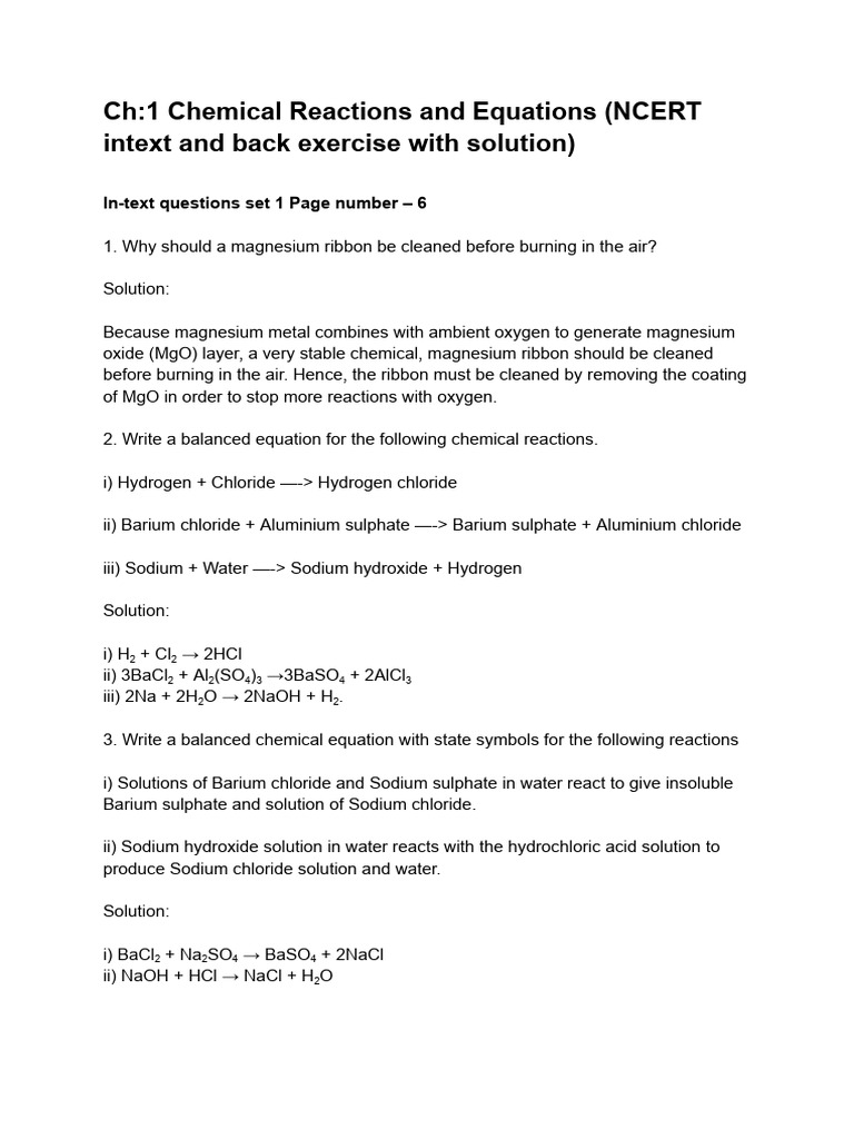 Balancing Chemical Reactions and Equations | PDF | Chemical Reactions ...
