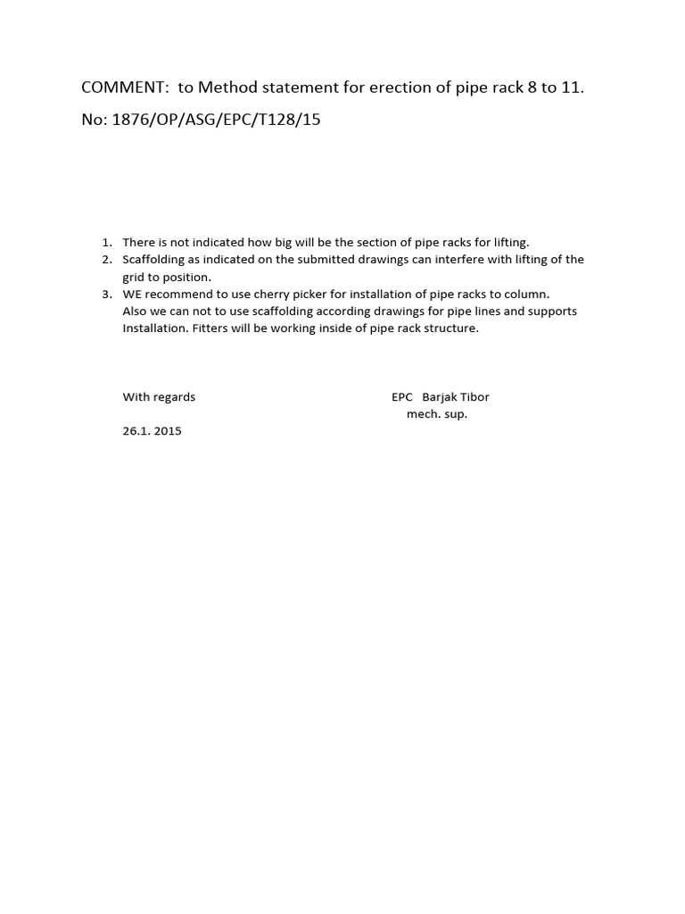 Pipe Rack Erection Method Statement | PDF