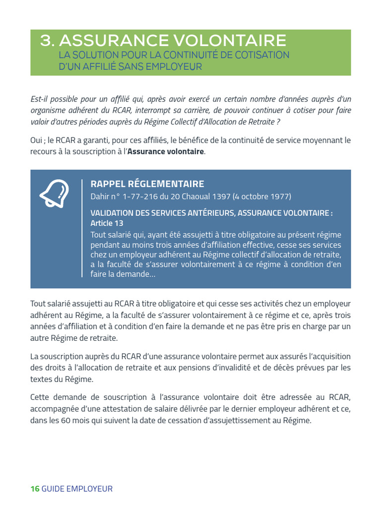 Assurance Volontaire RCAR : Guide Employeur | PDF | Retraite | Salaires