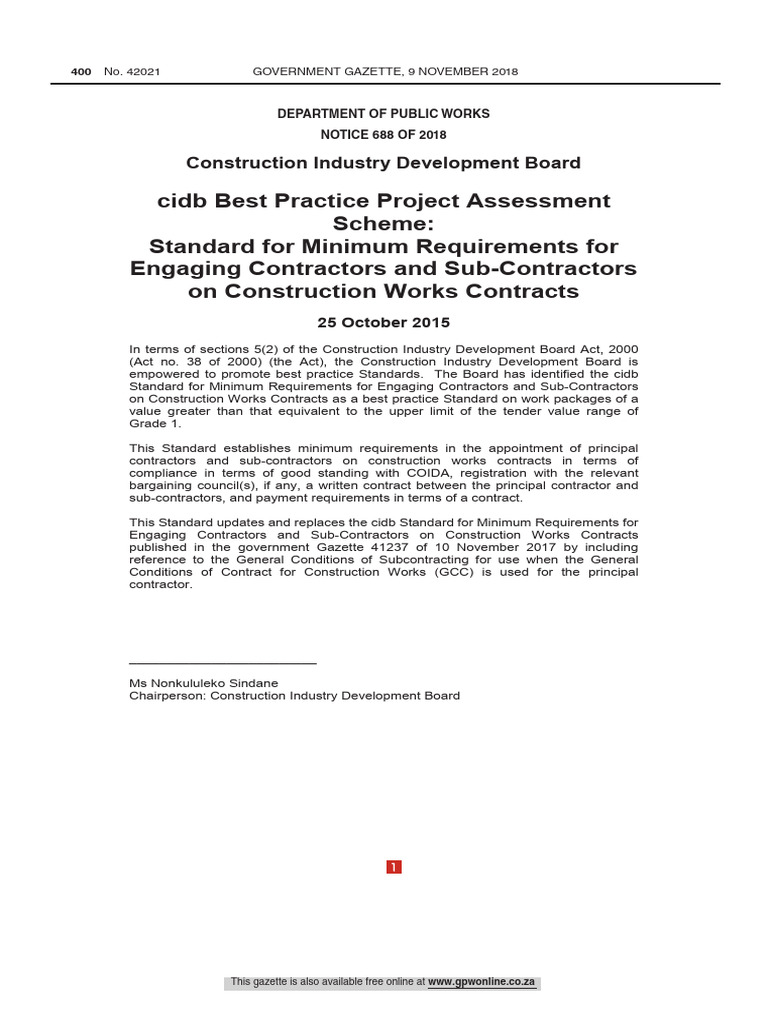 CIDB Standards for Contractor Engagement | PDF | Subcontractor ...