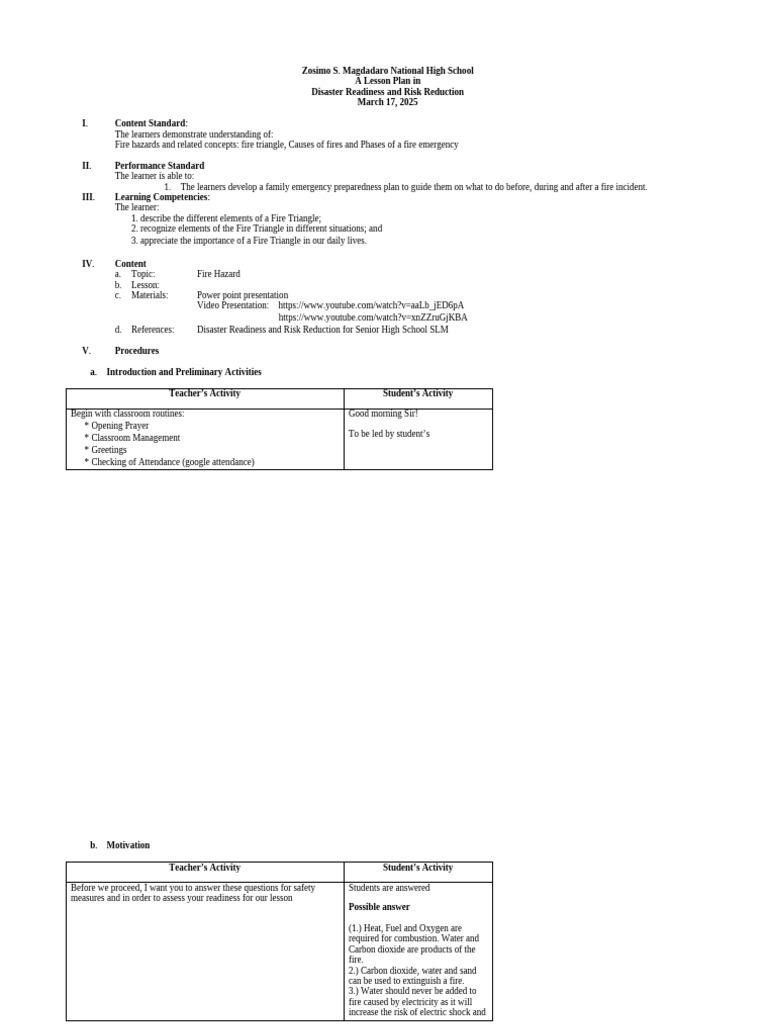 Detailedlessonplanfirehazard4th 211110122346 | PDF | Fires | Combustion