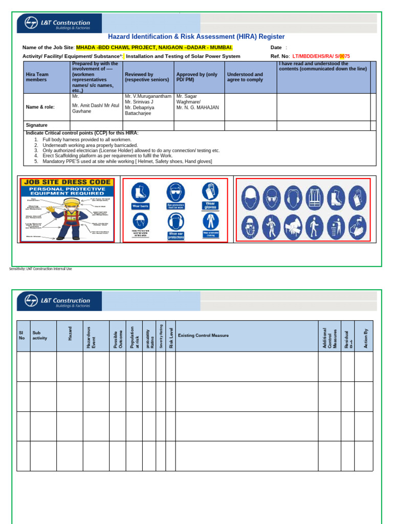 HIRA Register for Solar Power Installation | PDF | Personal Protective ...