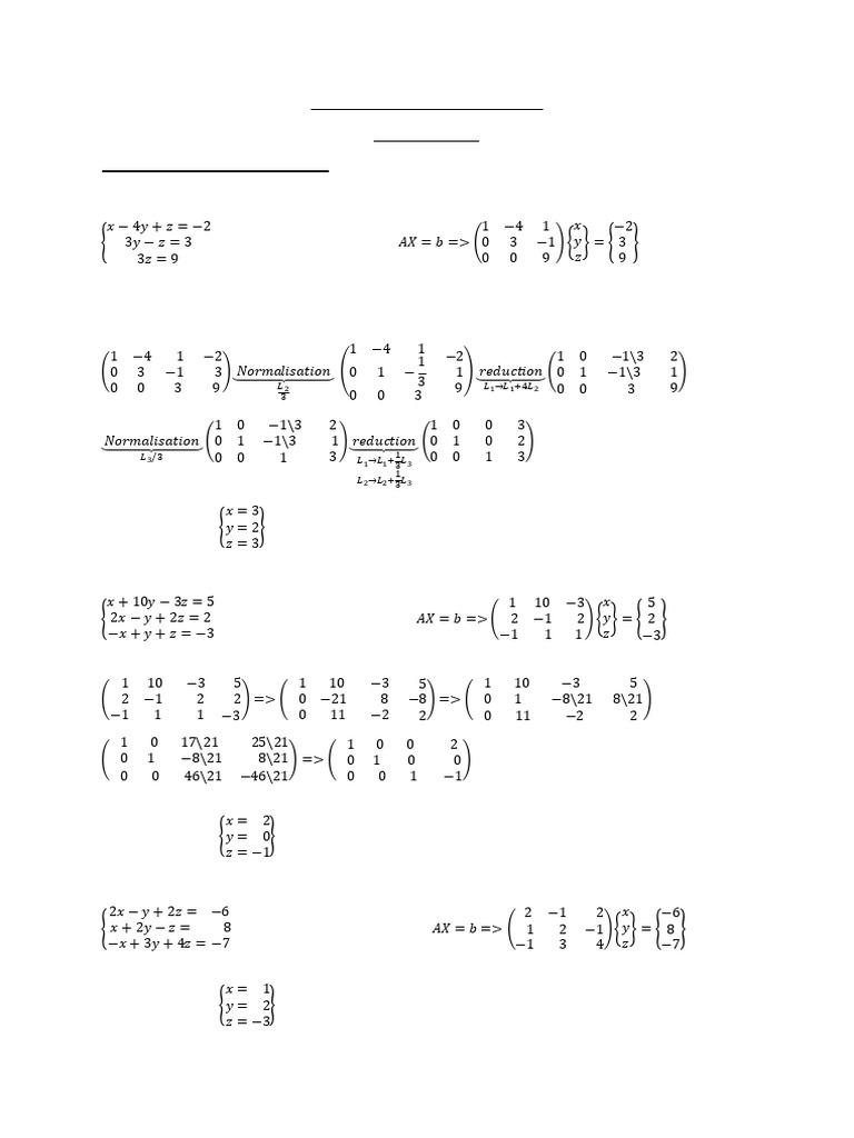 Correction TD Systèmes Linéaires | PDF | Algorithmes et structures de ...