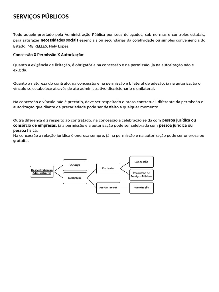 Diferenças entre Concessão e Permissão de Serviços Públicos | PDF ...