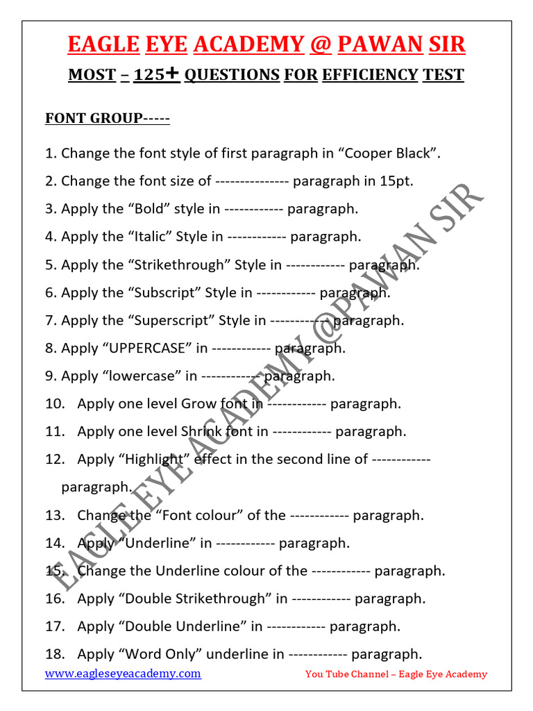 Efficiency Test Questions for Eagle Eye | PDF | Paragraph | Text