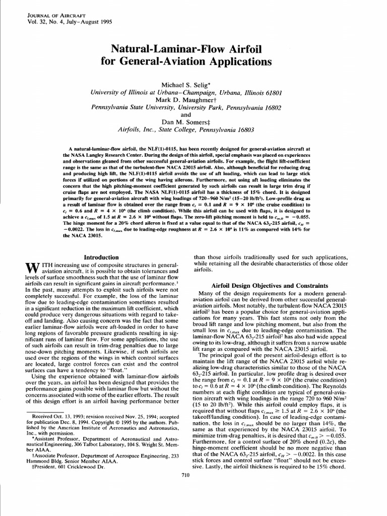 SeligMaughmerSomers 1995 JofAC NLF Airfoil Design | PDF | Boundary ...
