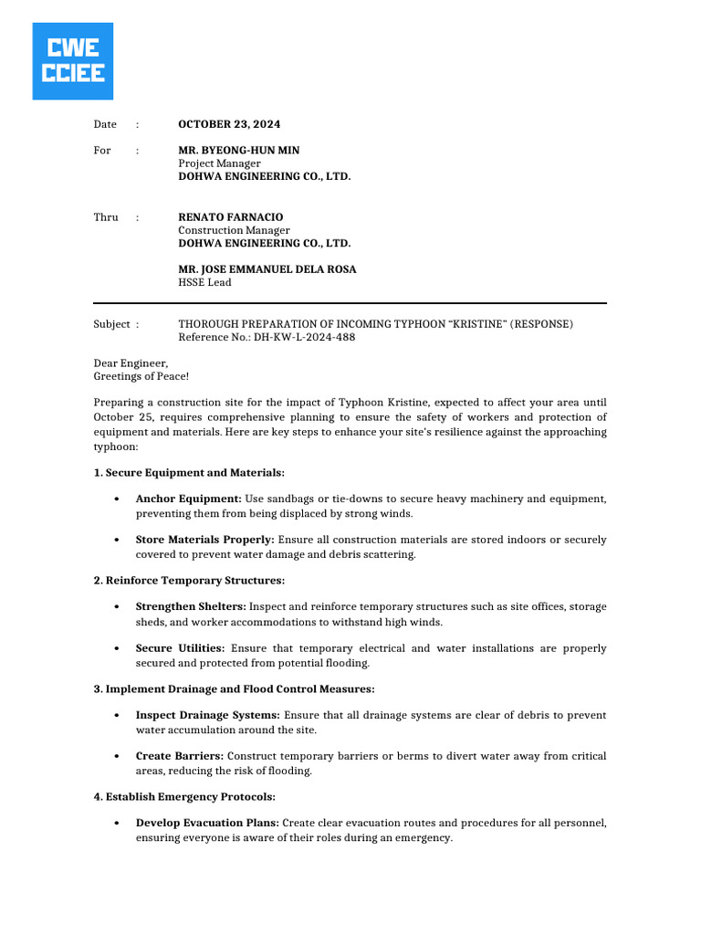 Typhoon Kristine: Construction Site Safety Guide | PDF | Flood | Safety