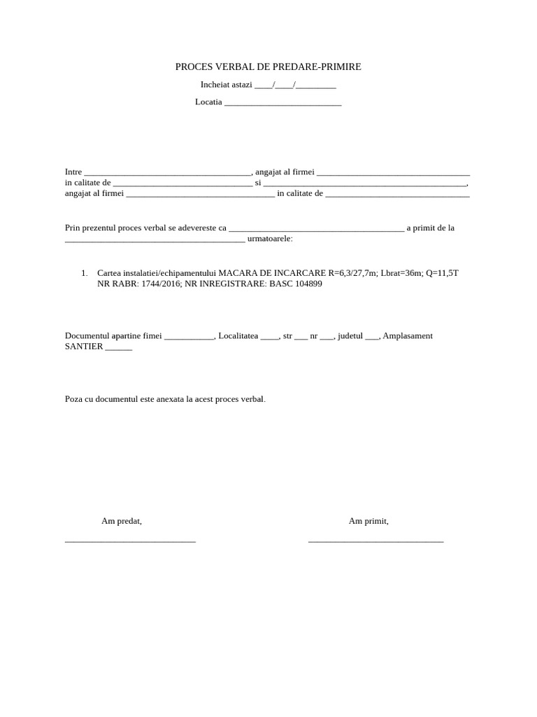 Model Proces Verbal de Predare Primire | PDF