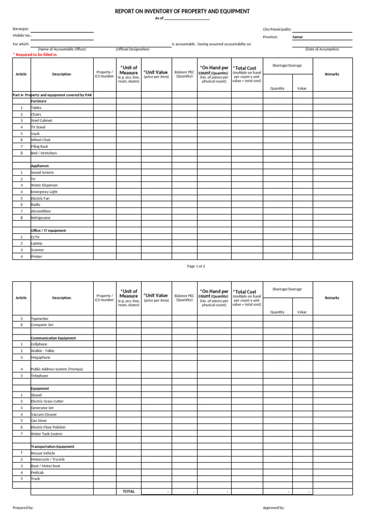 Barangay Property Inventory Report | PDF | Inventory | Manufactured Goods
