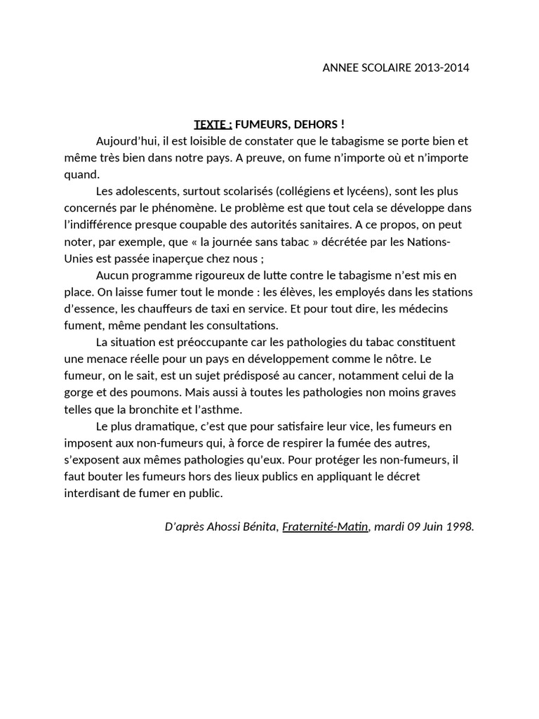 Lutte contre le tabagisme en milieu scolaire | PDF