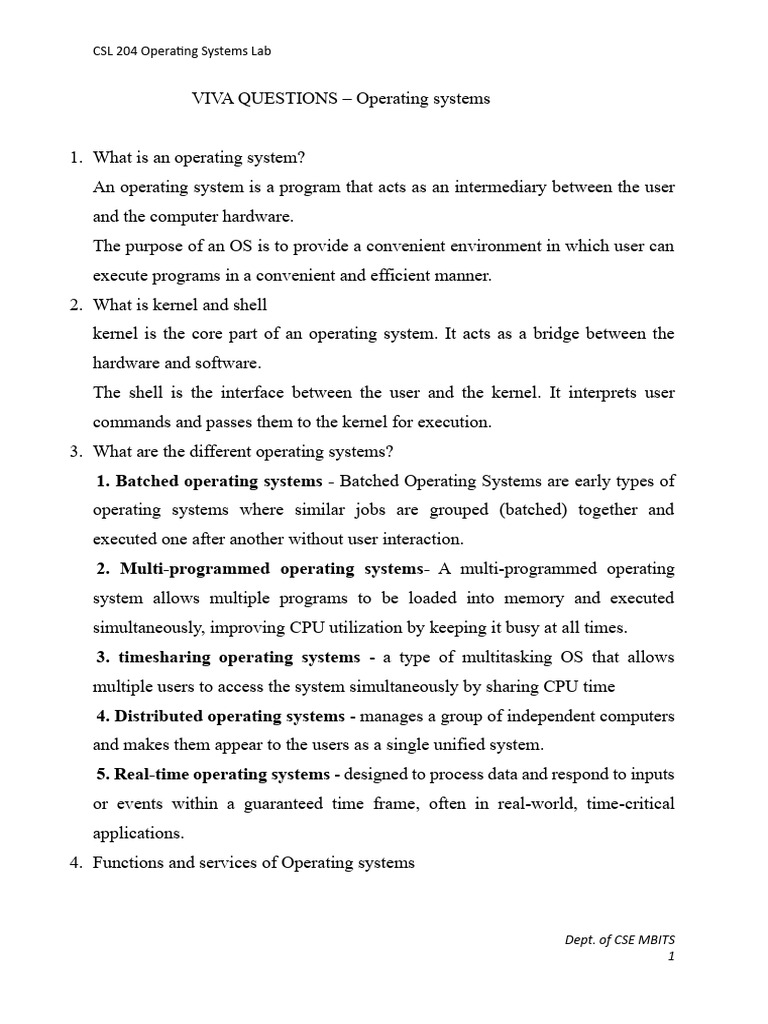 OS Lab Viva Questions and Answers | PDF | Operating System | Process ...
