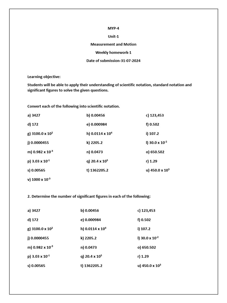 Scientific Notation and Sig Figs Practice | PDF | Significant Figures ...