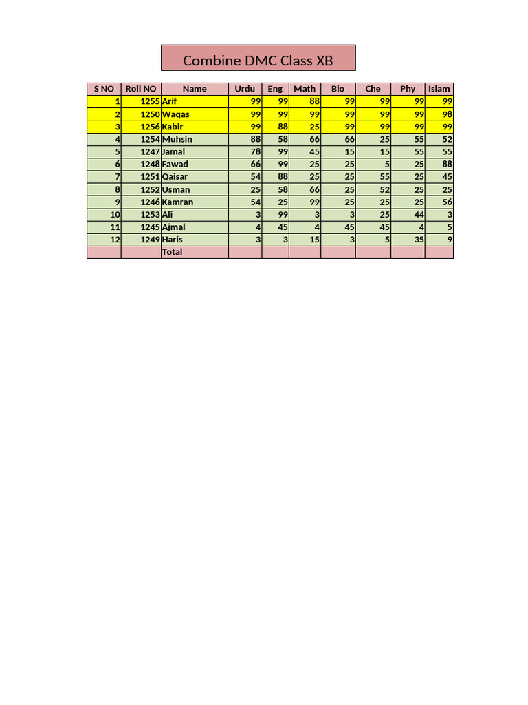DMC Class XB Results and Percentages | PDF