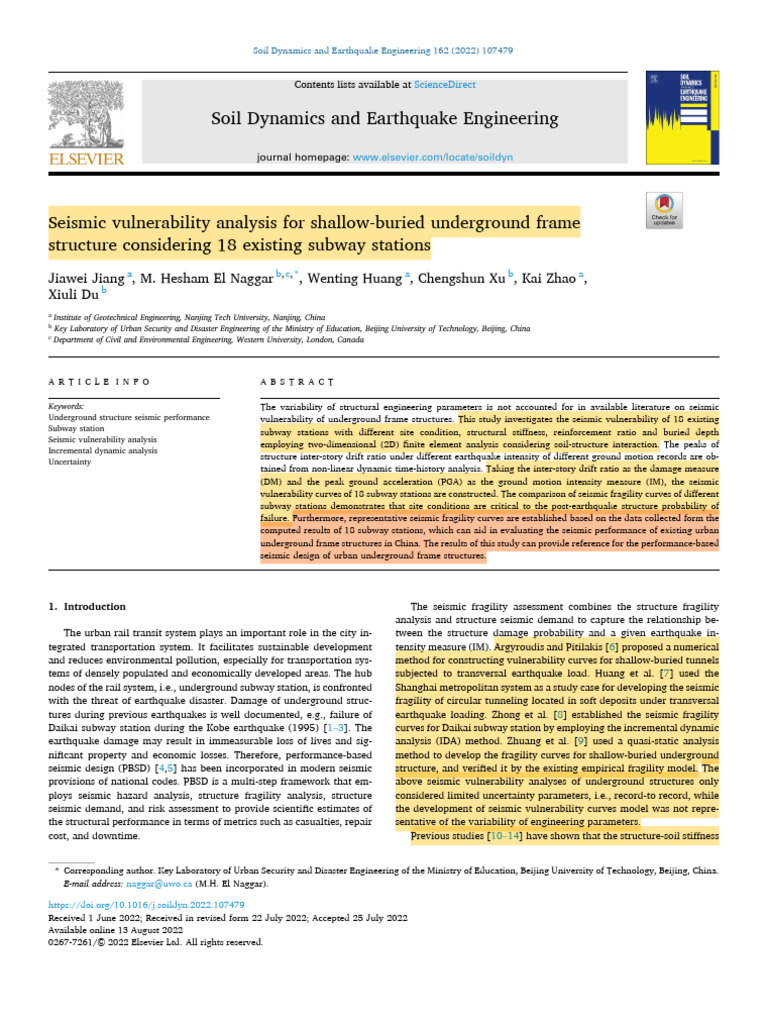 Seismic Vulnerability of Subway Stations | PDF | Young's Modulus ...