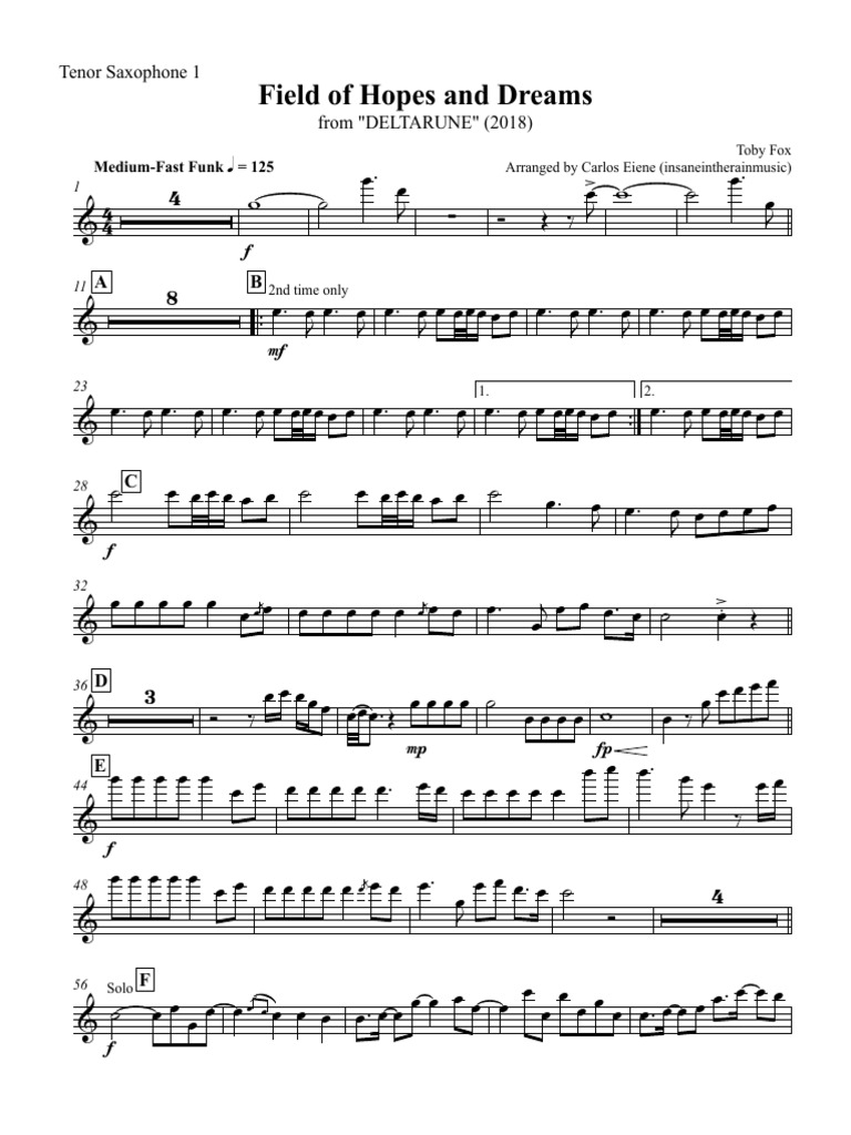 Field of Hopes - Dreams - Tenor Saxophone 1 | PDF | Saxophone | Bois ...