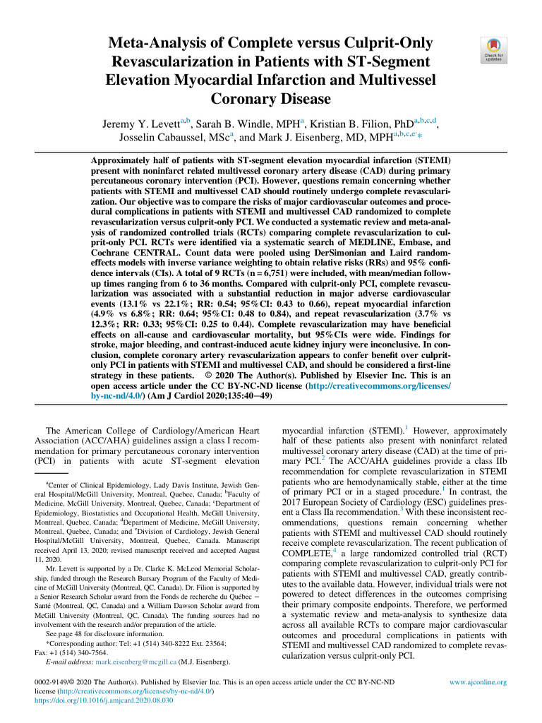 Culprit Only Vs Complete | PDF | Percutaneous Coronary Intervention ...