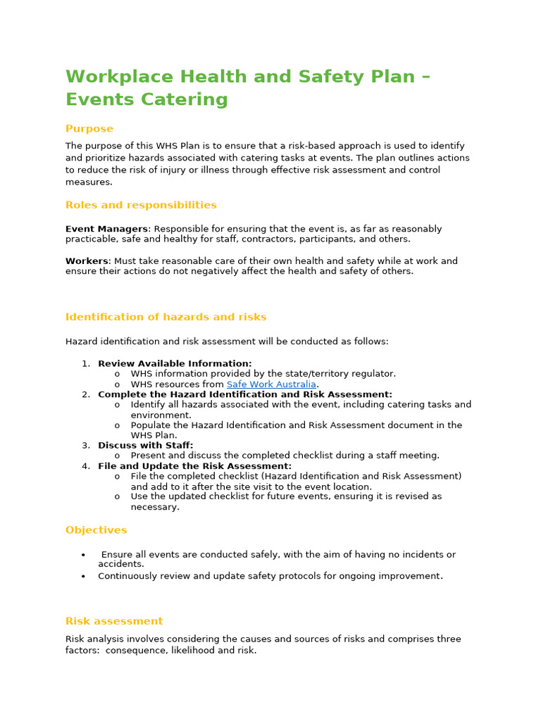 Catering Event Safety Plan Guide | PDF | Occupational Safety And Health ...