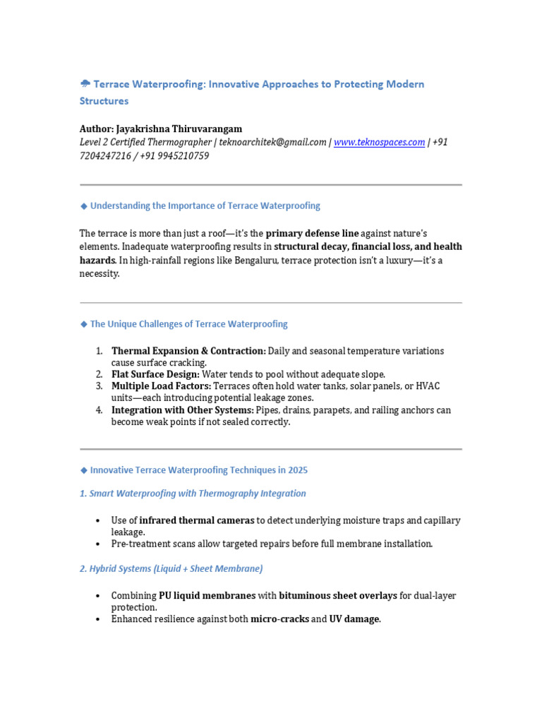 Innovative Terrace Waterproofing Techniques | PDF | Thermography ...