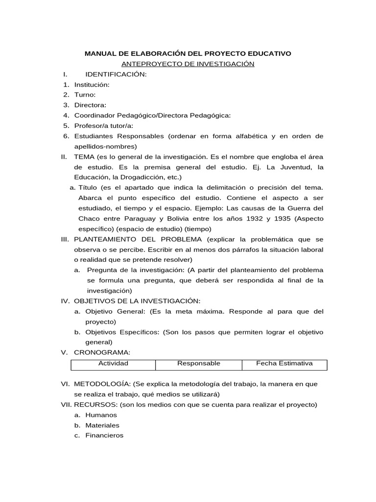 Guía para Proyecto Educativo y de Investigación | PDF