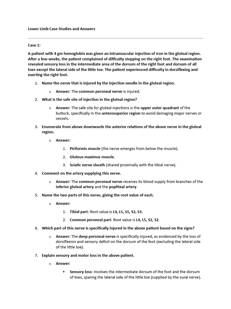 Lower Limb Case Studies and Analysis | PDF | Vein | Knee