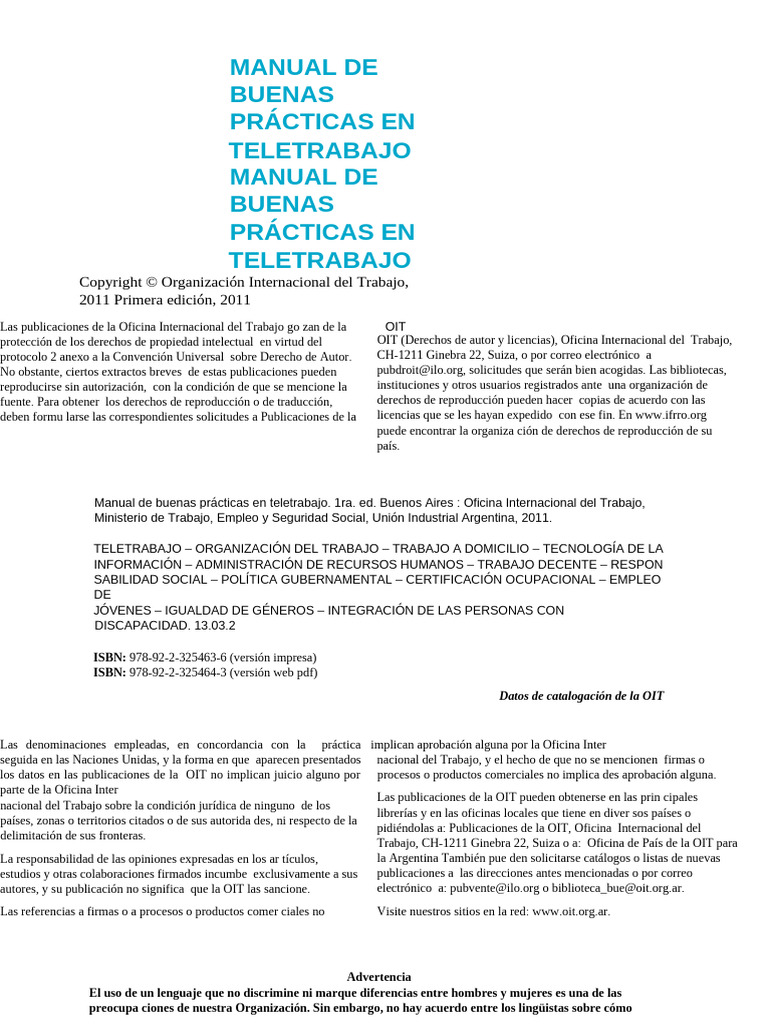 OIT. Manual de Buenas Prácticas en Teletrabajo | PDF | Derecho laboral ...