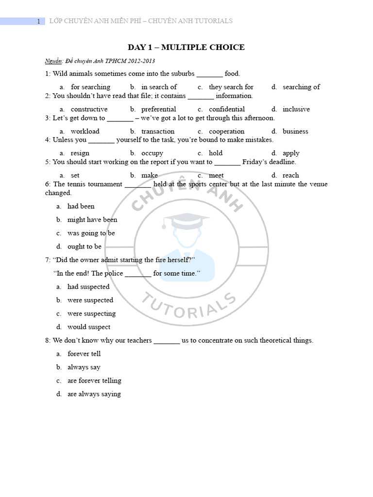 Free English Test Practice Day 1 & 2 | PDF