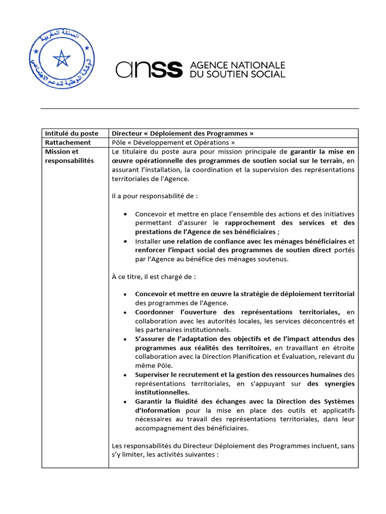 Directeur Déploiement des Programmes ANSS | PDF | Gestion des ...