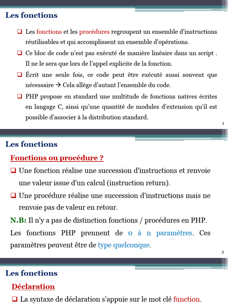 Fonctions et procédures en PHP | PDF | Classe (informatique ...