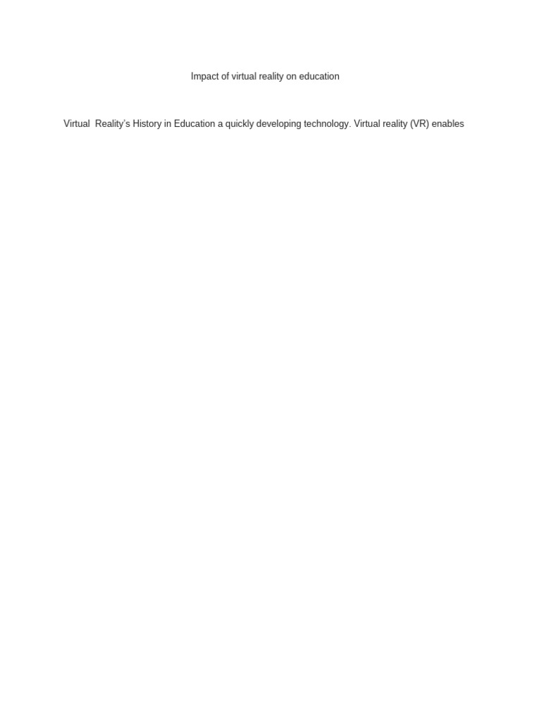 Impact of Virtual Reality On Education | PDF