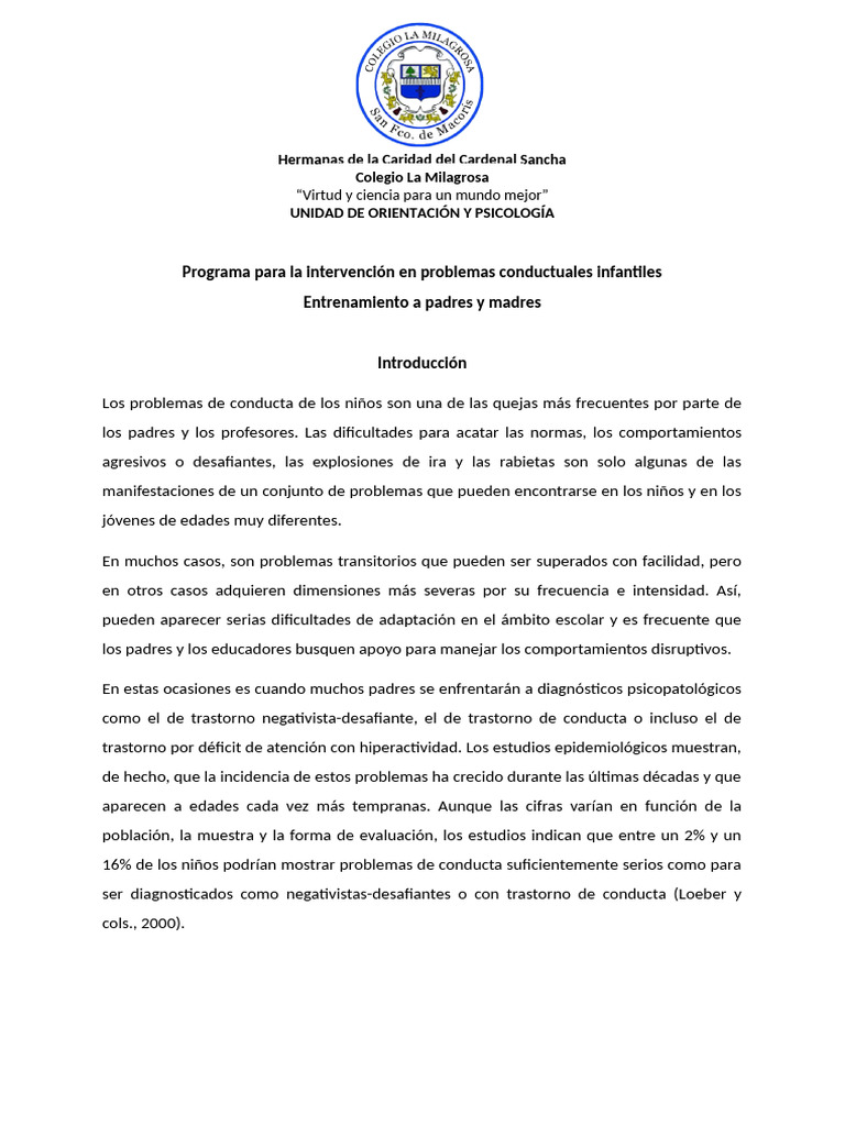 Programa de intervención conductual infantil | PDF | Comportamiento ...