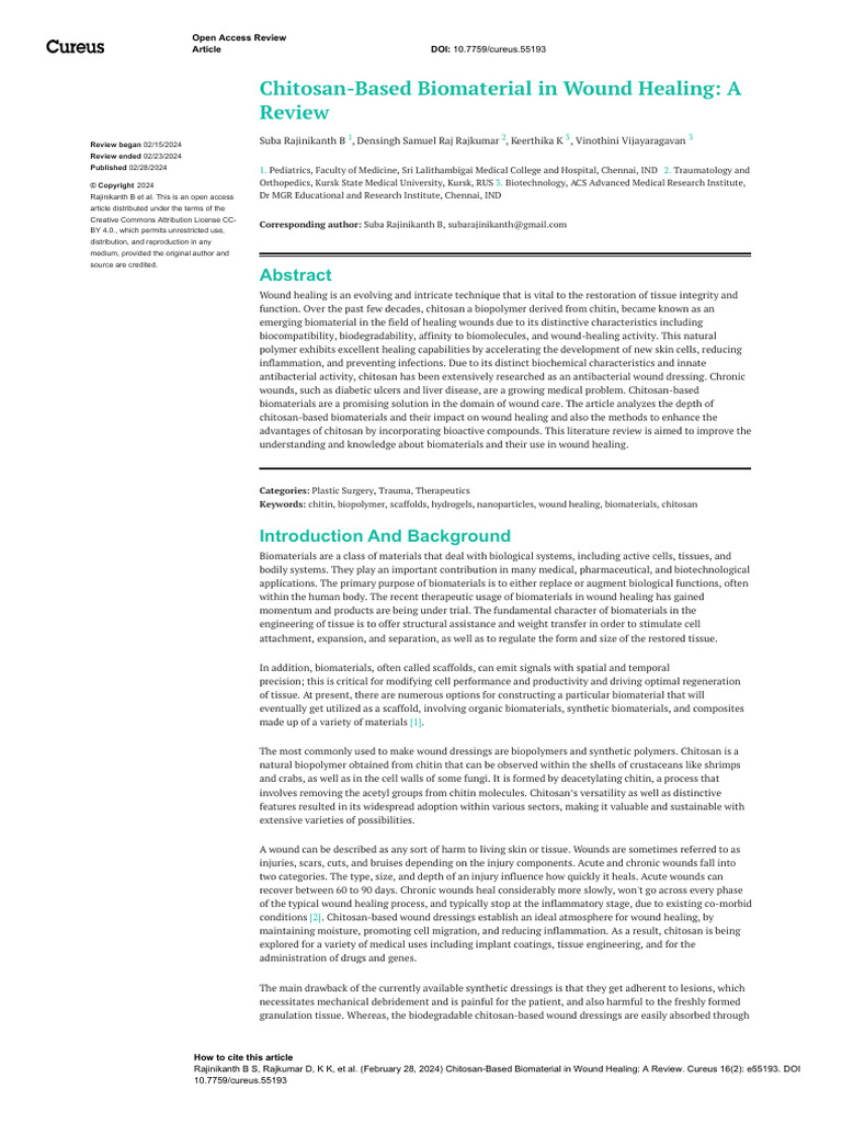 Chitosan Based Nanofibers For Wound Healing | PDF | Wound Healing ...
