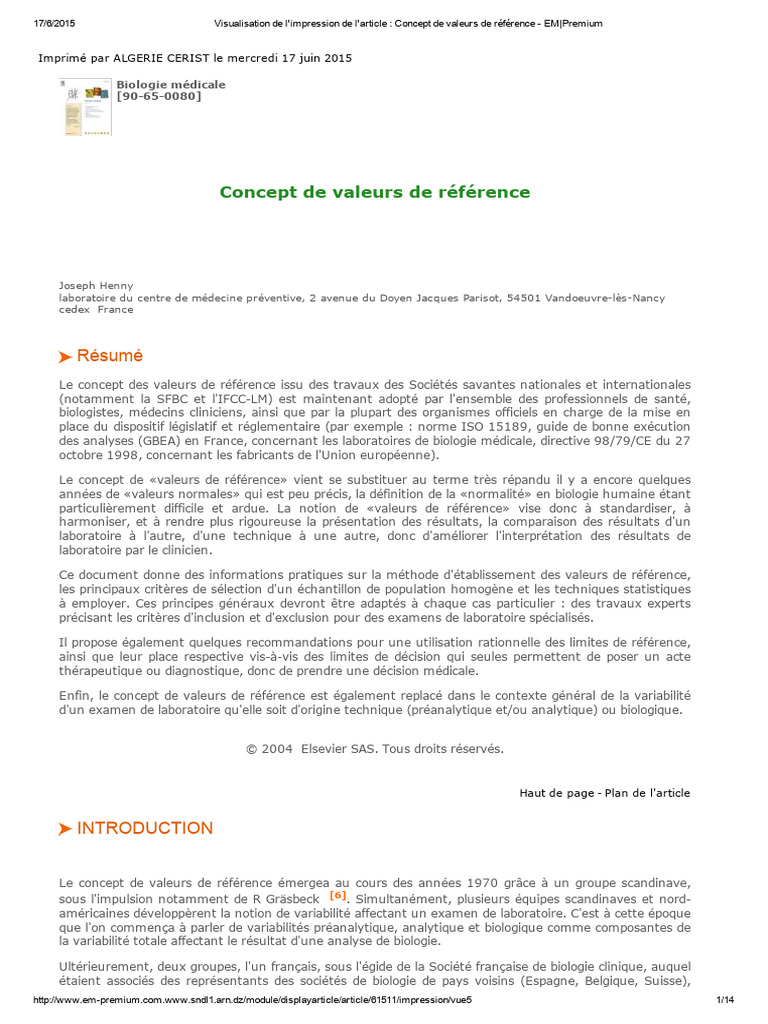 Concept des valeurs de référence | PDF | Loi de probabilité | Quantile