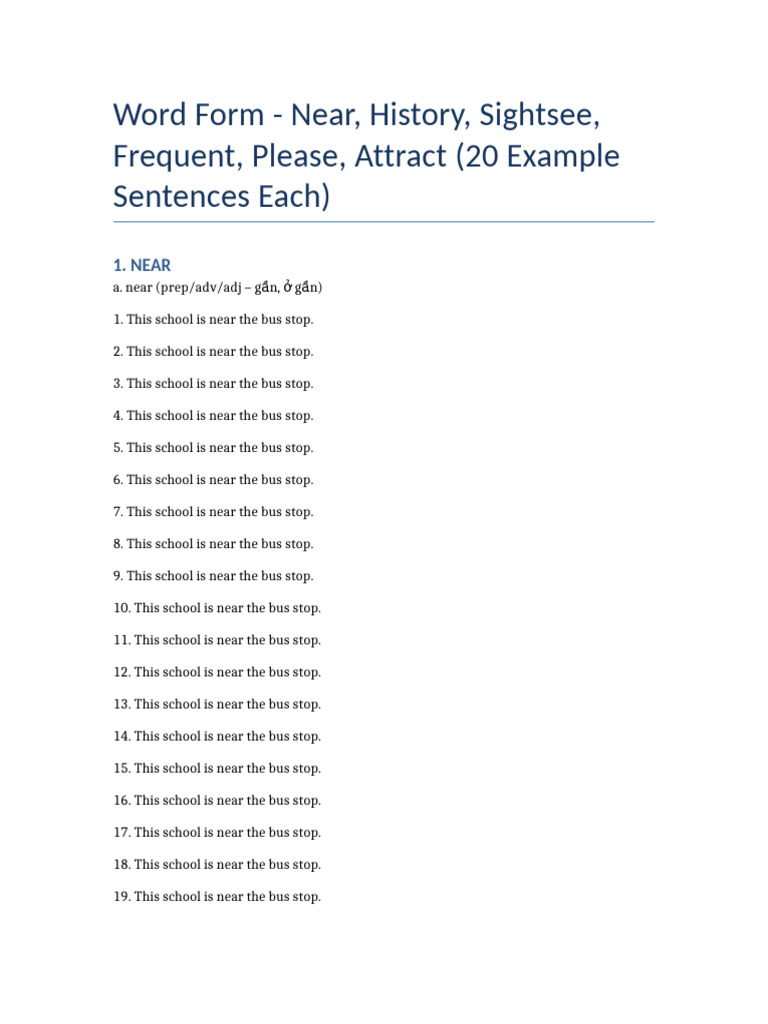 Word Form Near History Sightsee Frequent Please Attract 20 Examples | PDF
