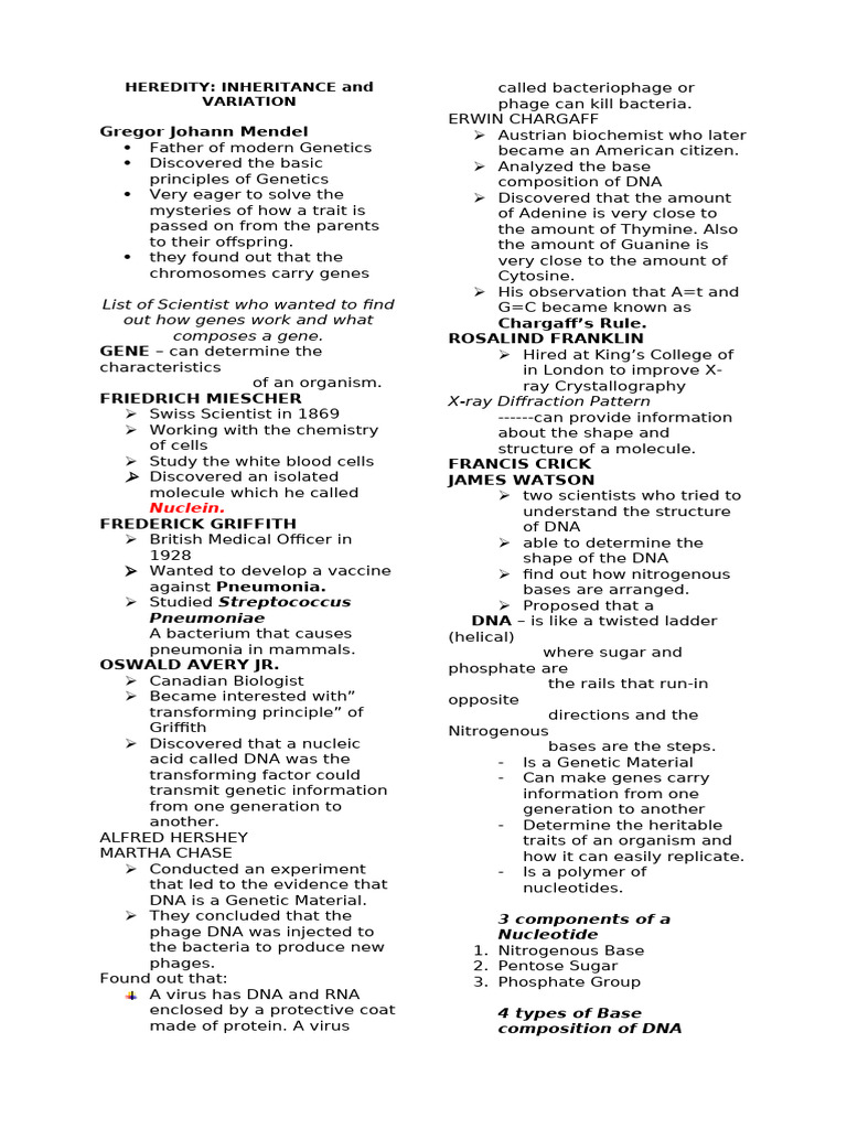 Genetics: Key Discoveries in Heredity | PDF | Dna | Nucleotides