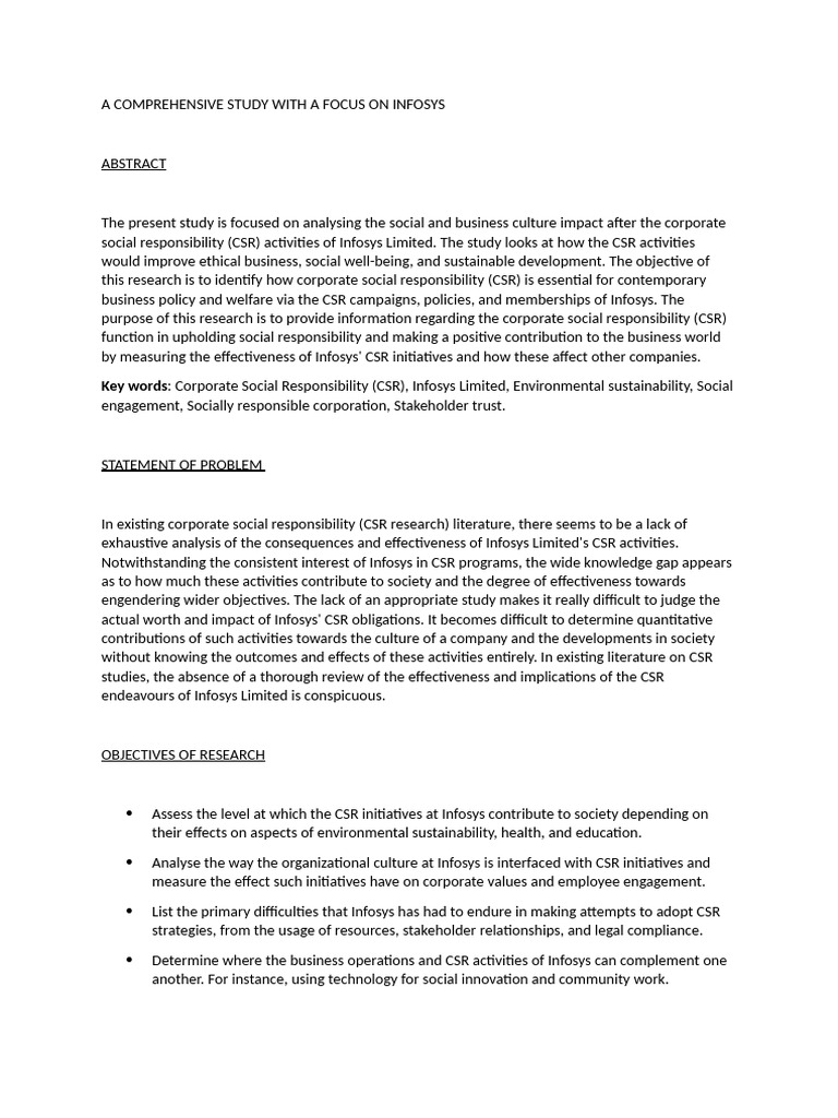 A Comprehensive Study With A Focus On Infosys | PDF | Corporate Social ...
