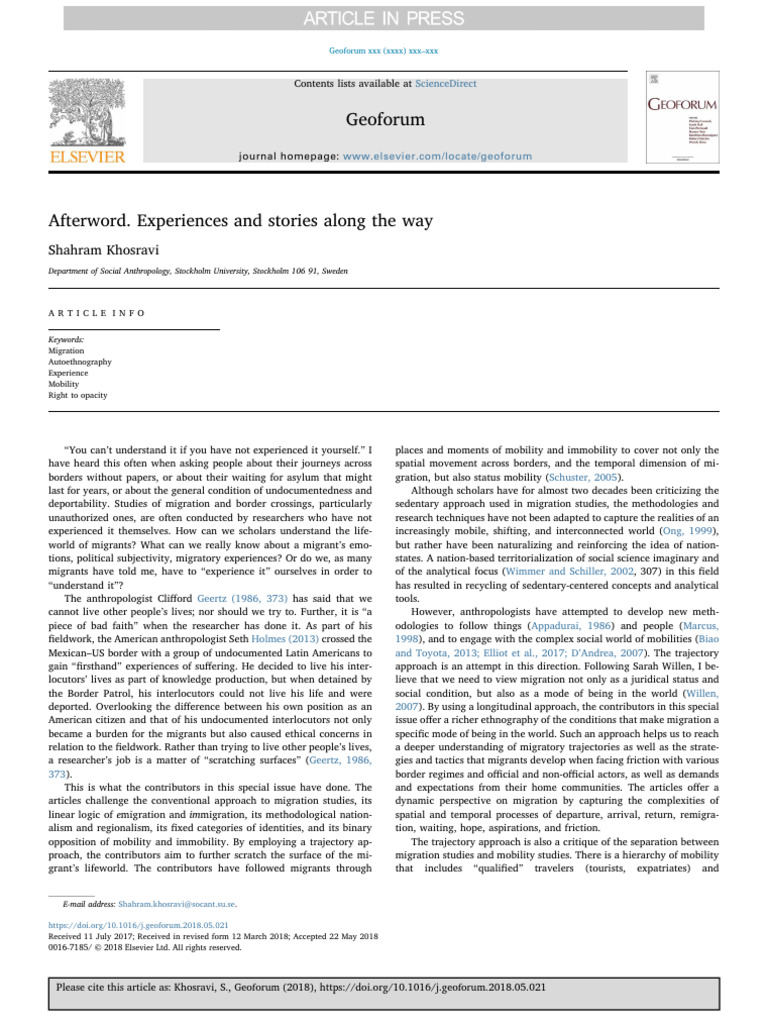 Migrant Experiences: A Trajectory Approach | PDF | Human Migration ...