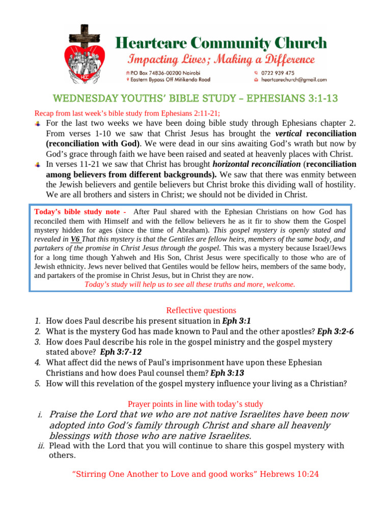 Ephesians 3:1-13 Study Overview | PDF | Paul The Apostle | Jesus