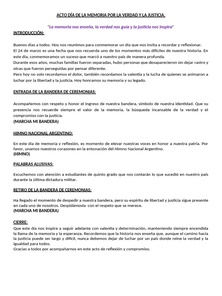 Acto por la Memoria y Justicia | PDF | Memoria | Justicia