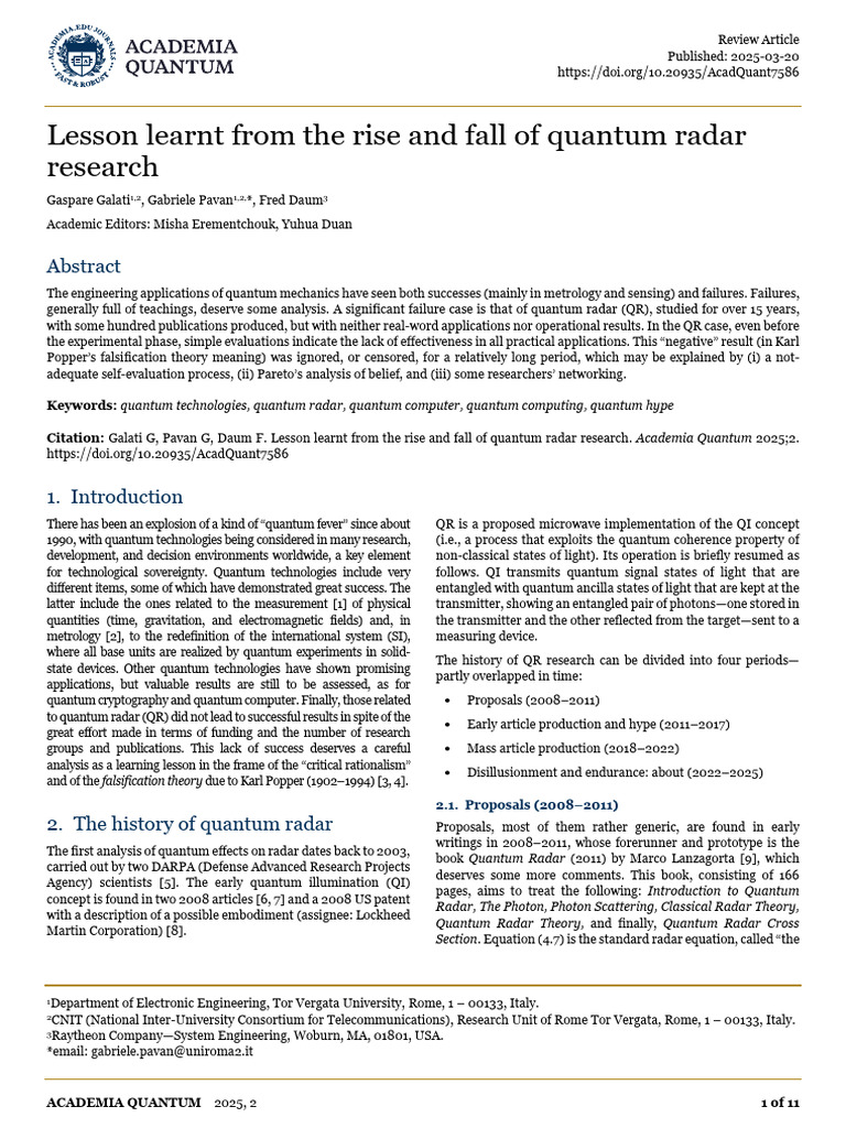 Lessons Learnt From The Rise and Fall of PDF Radar Quantum Computing