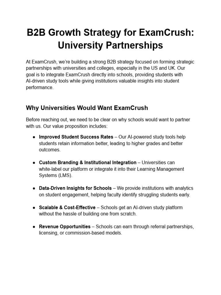 B2B Growth Strategy For ExamCrush - University Partnerships 2024 - 25 ...