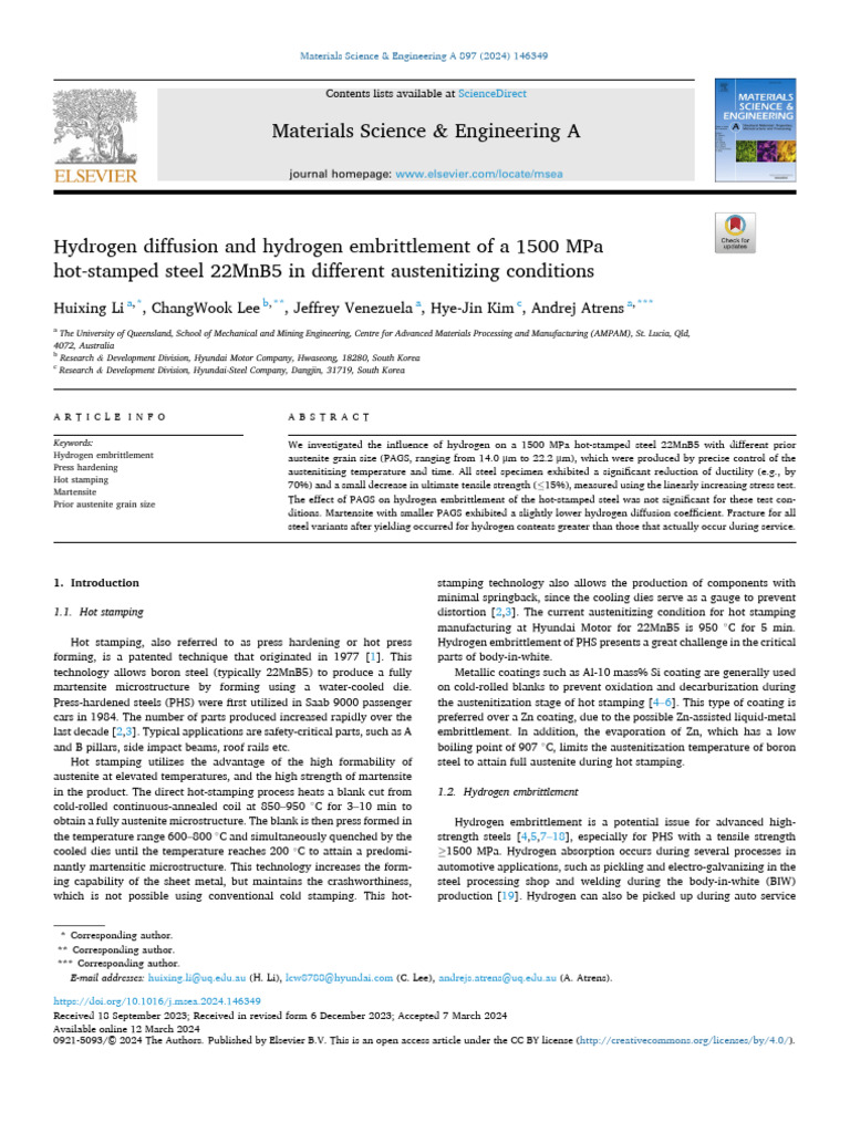 Hydrogen Embrittlement in 22MnB5 Steel | PDF | Fracture | Strength Of ...