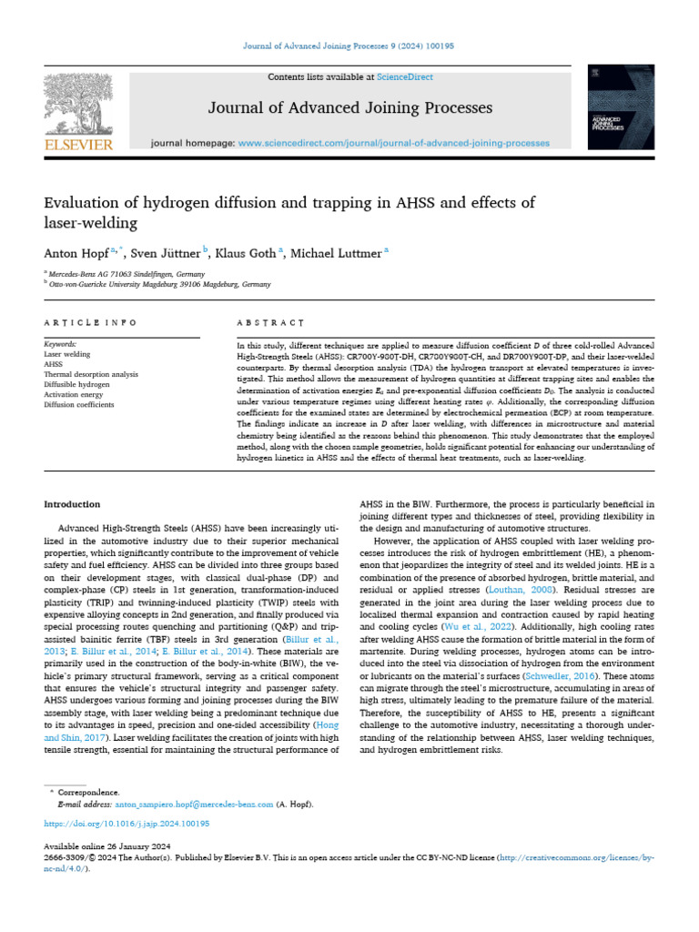 2024 Hopf - Evaluation of Hydrogen Diffusion and Trapping in AHSS and ...