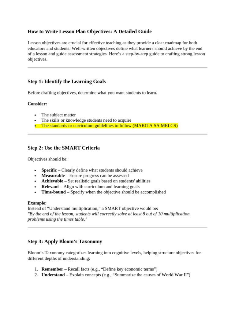 How-to-Write-Lesson-Plan-Objectives | PDF | Reading Comprehension ...